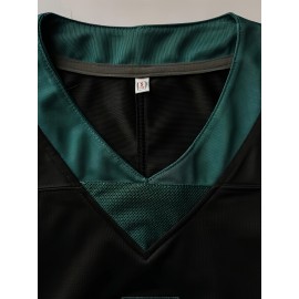 Men'S Polyester Sports Jersey #1 - V-Neck Embroidered Football Shirt, Breathable Knit Fabric for Casual and Athletic Activities - Slight Stretch, Loose Fit for Adults and Teens, Suitable for All Seasons