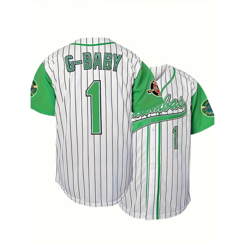 Men'S #1 Striped Baseball Jersey, 100% Polyester V-Neck Short Sleeve T-Shirt with Lettering, Breathable Knit Fabric for Sports & Casual Wear, Loose Fit Button-Up Top for All Seasons Men'S #1 Striped Baseball Jersey, 100% Polyester V-Neck Short Sleeve T-Shirt with Lettering, Breathable Knit Fabric for Sports & Casual Wear, Loose Fit Button-Up Top for All Seasons