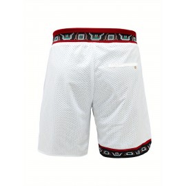 Men'S #12 White Letter Embroidery Fashion Stretch Sports Shorts, Breathable Quick Drying - Ideal For Basketball, Running, Tennis, Golf, Beach, Outdoor Activities