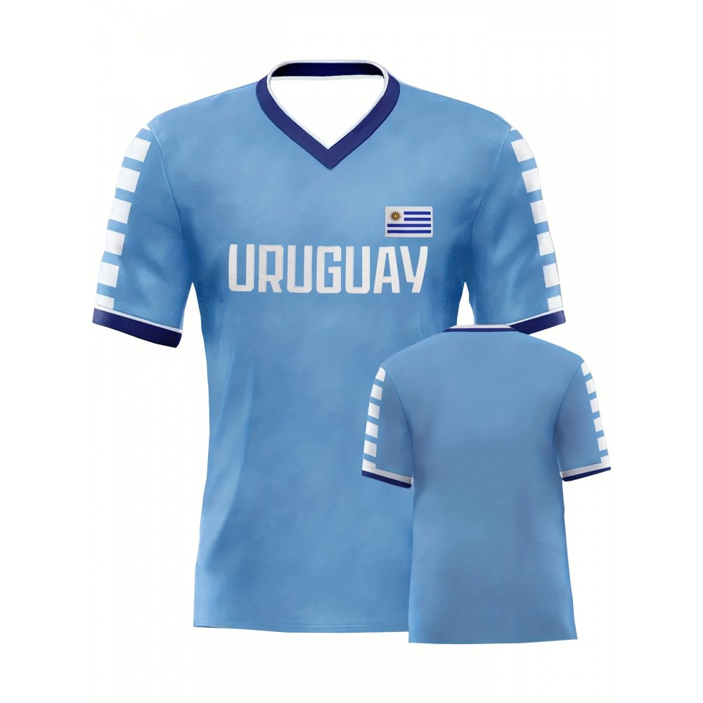 Men'S URUGUAY Embroidery Football Jersey T-shirt - Breathable V-Neck Pullover Short Sleeve Uniform for Soccer Training, Competition, Perfect for Party Events Men'S URUGUAY Embroidery Football Jersey T-shirt - Breathable V-Neck Pullover Short Sleeve Uniform for Soccer Training, Competition, Perfect for Party Events