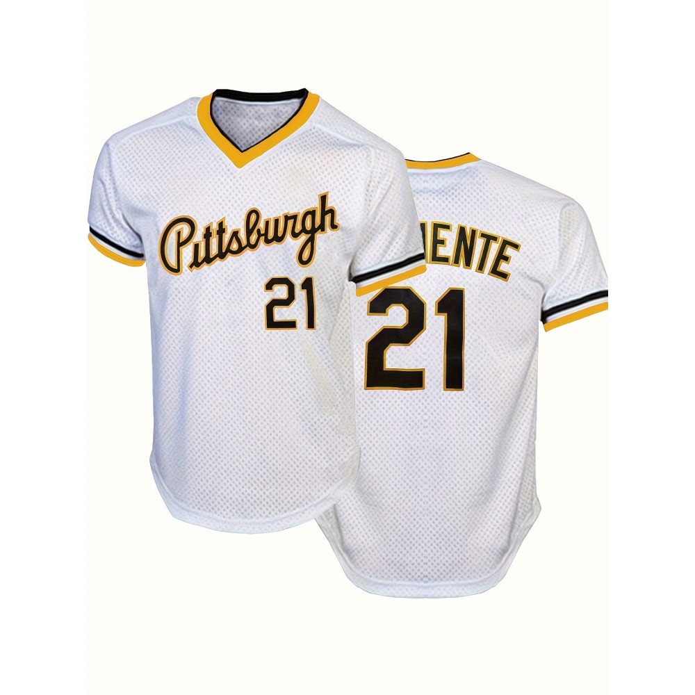Men's Pittsburgh #21 Baseball Jersey - Retro V-Neck Breathable Short Sleeve Shirt, Loose Fit for Training, Competition & Casual Wear, All-Season Machine Washable Sportswear, Quality Sportswear Men's Pittsburgh #21 Baseball Jersey - Retro V-Neck Breathable Short Sleeve Shirt, Loose Fit for Training, Competition & Casual Wear, All-Season Machine Washable Sportswear, Quality Sportswear