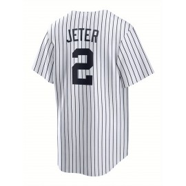 Men's White Striped #2 Baseball Shirt - Breathable Button-Up V-Neck with Classic Letter Embroidery, Loose Fit for Training, Games & Casual Wear | All-Season Sportswear for Men & Teens, Baseball Jersey