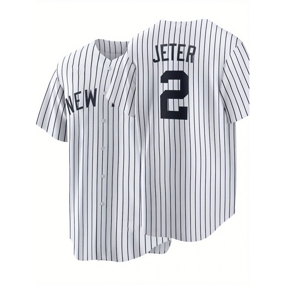 Men's White Striped #2 Baseball Shirt - Breathable Button-Up V-Neck with Classic Letter Embroidery, Loose Fit for Training, Games & Casual Wear | All-Season Sportswear for Men & Teens, Baseball Jersey
