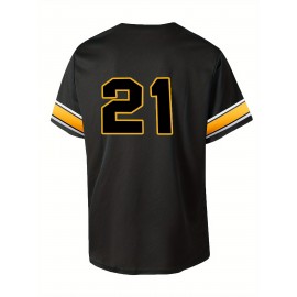 Men'S PITTSBURGH #21 Black Baseball Jersey, Classic Retro Letter Embroidery Design Breathable Short Sleeve T-Shirt for Training Competition
