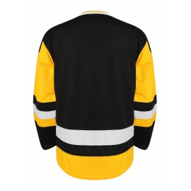 1pc Men's V-Neck Ice Hockey Jersey - 100% Polyester, Embroidered Striped & Solid Color, Breathable Knit Fabric, Loose Fit for Training & Casual Wear