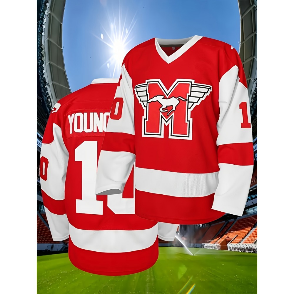 Men's Ice Hockey Jersey #10, Embroidered Alphabet & Number, Polyester Knit Fabric, V-Neck, Loose Fit, Machine Washable - Ideal for Sports, Casual Wear, Training, Hiking & Outdoor Activities Men's Ice Hockey Jersey #10, Embroidered Alphabet & Number, Polyester Knit Fabric, V-Neck, Loose Fit, Machine Washable - Ideal for Sports, Casual Wear, Training, Hiking & Outdoor Activities