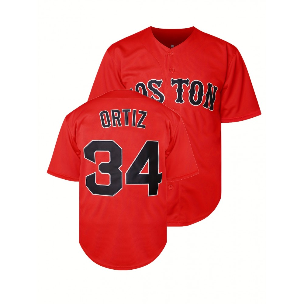 Men'S #34 Red Embroidered Baseball Jersey Men'S #34 Red Embroidered Baseball Jersey
