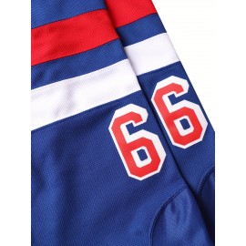 Men's #99 Blue Ice Hockey Jersey - Breathable Vintage Embroidered V-Neck Captain's Jersey with Striped Accents, Loose Fit for Sports, Casual & Outdoor Wear | All-Season Comfort, Machine Washable, Sports Comfort Clothing, Embroidered Detailing