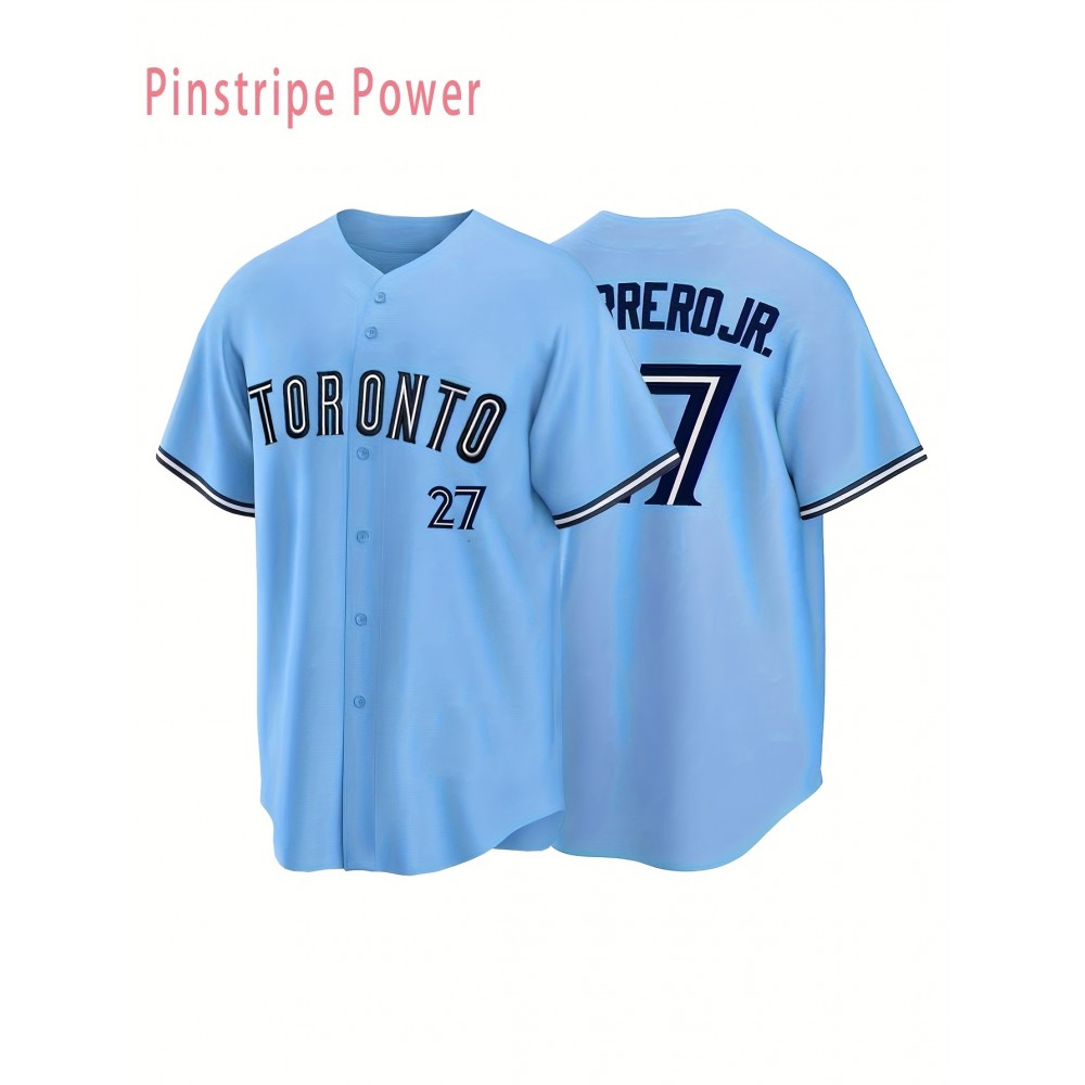 Men'S Baseball Jersey # 27 Blue Loose V-neck 100% Polyester Fiber Sportswear Suitable For Team Sports, Casual Wear, And Outdoor Activities S-3XL Men'S Baseball Jersey # 27 Blue Loose V-neck 100% Polyester Fiber Sportswear Suitable For Team Sports, Casual Wear, And Outdoor Activities S-3XL