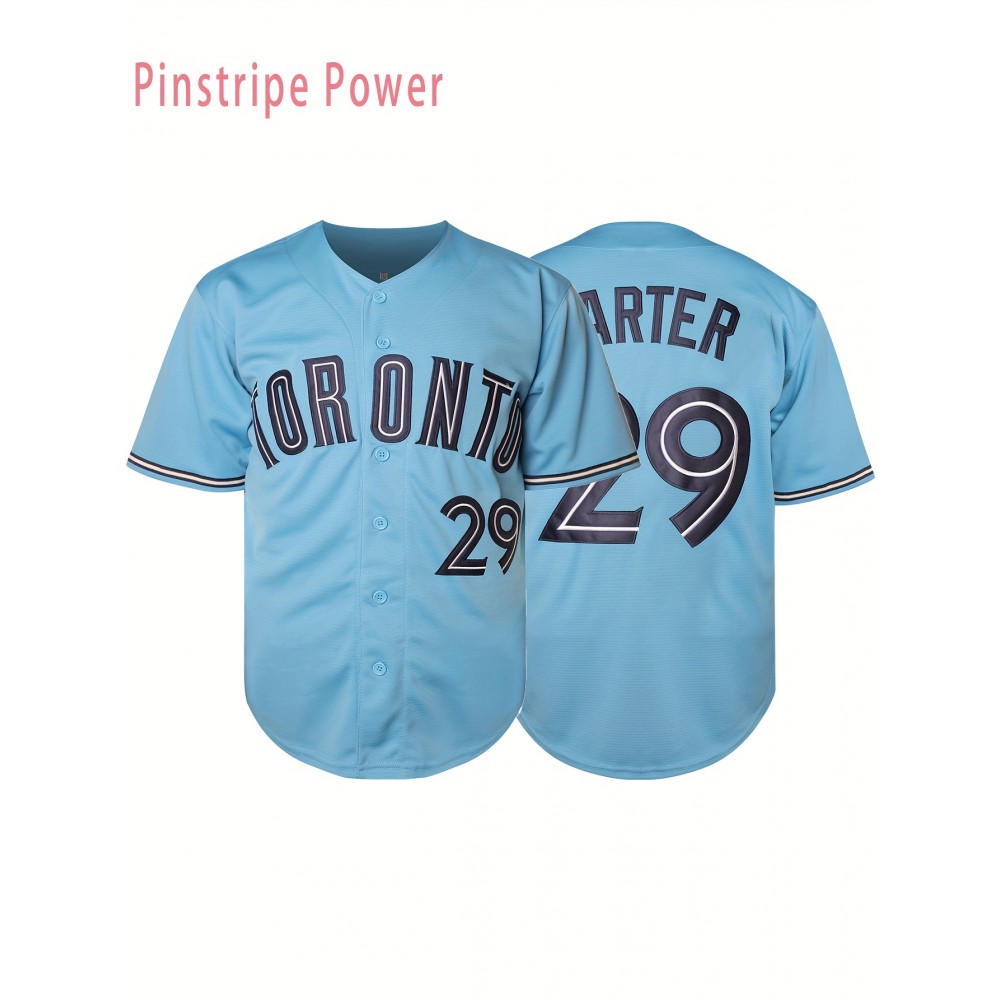Men'S # 29 Blue Embroidered Baseball Shirt Suitable For Training And Casual Wear Durable Polyester S-3XL Men'S # 29 Blue Embroidered Baseball Shirt Suitable For Training And Casual Wear Durable Polyester S-3XL