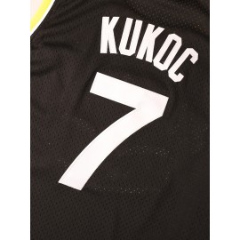 JUGOPlastika Men's #7 Basketball Jersey - Black with Yellow Accents, 100% Polyester Loose Fit Sportswear, Logo & Number, All-Season Machine Washable for Training, Games, Casual & Holiday Wear, Basketball Accessories