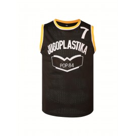 JUGOPlastika Men's #7 Basketball Jersey - Black with Yellow Accents, 100% Polyester Loose Fit Sportswear, Logo & Number, All-Season Machine Washable for Training, Games, Casual & Holiday Wear, Basketball Accessories