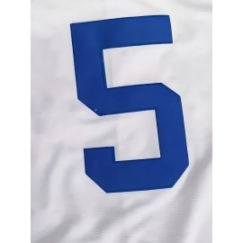 Men's #5 White Embroidered Baseball Sweatshirt - Loose Fit V-Neck, Breathable Polyester, Machine Washable, Sizes S-3XL for Training, Casual Wear, Sports & Outdoor Activities, Team Apparel | Sporty Design | Visible Embroidery