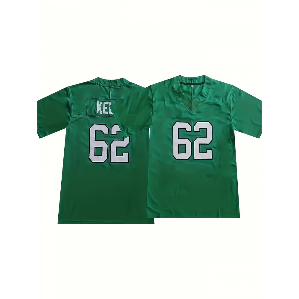 Men'S Embroidered #62 Green Football Jersey, Polyester V-neck Sports Jersey, Slight Stretch Knit Fabric, Loose Fit, for Casual, Running, Training, Hiking, Adult & Teen, Four Seasons Wear Men'S Embroidered #62 Green Football Jersey, Polyester V-neck Sports Jersey, Slight Stretch Knit Fabric, Loose Fit, for Casual, Running, Training, Hiking, Adult & Teen, Four Seasons Wear