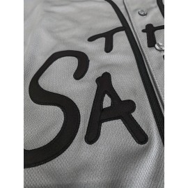Men's Grey #30 Baseball Jersey - Breathable Button-Up V-Neck Shirt with 