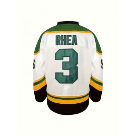 #3 White Clover Embroidered Men's Retro Color Block Long Sleeved Loose V-neck Ice Hockey Jersey, Men's Sports Party Sweatshirt