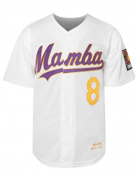 Men's #24 Mamba Embroidered Baseball Jersey - White & Purple, V-Neck, Button-Up, Breathable Polyester, Perfect for Sports, Training, and Casual Wear, Training Apparel | Sporty Look | Embroidered Detailing