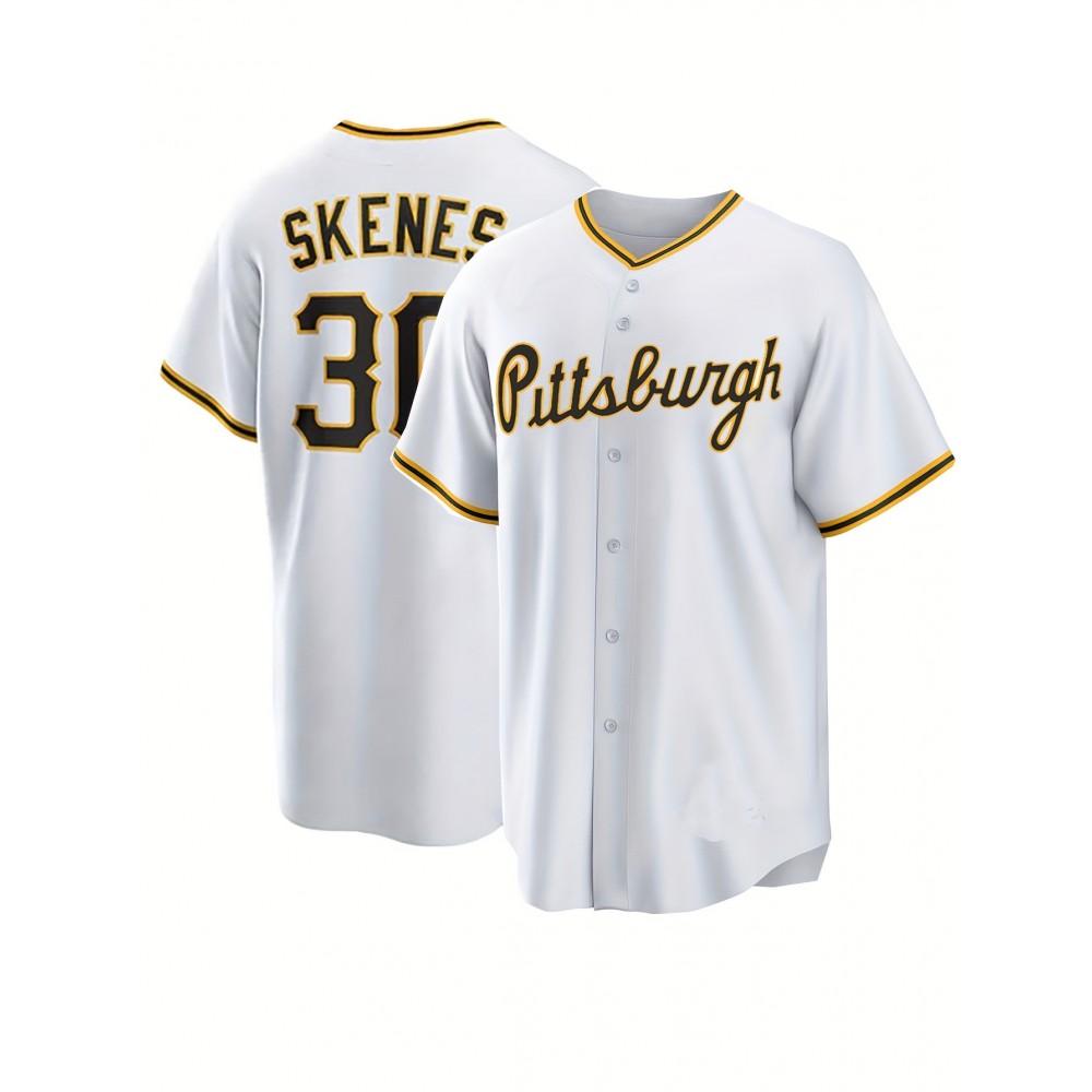 Men'S Pittsburgh #30 Baseball Jersey - White with Golden Lettering, V-Neck, Short Sleeve, Stretch Fabric, Perfect for Sports & Casual Wear, Everyday Baseball | Team Sports Jersey | Durable Fabri Men'S Pittsburgh #30 Baseball Jersey - White with Golden Lettering, V-Neck, Short Sleeve, Stretch Fabric, Perfect for Sports & Casual Wear, Everyday Baseball | Team Sports Jersey | Durable Fabri