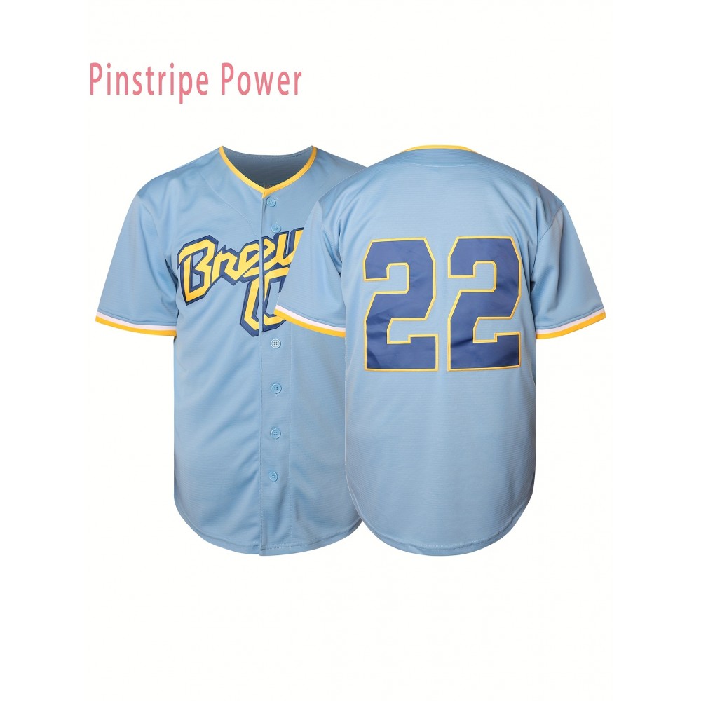 Men's Light Blue #22 Baseball Jersey - Embroidered Men's Light Blue #22 Baseball Jersey - Embroidered