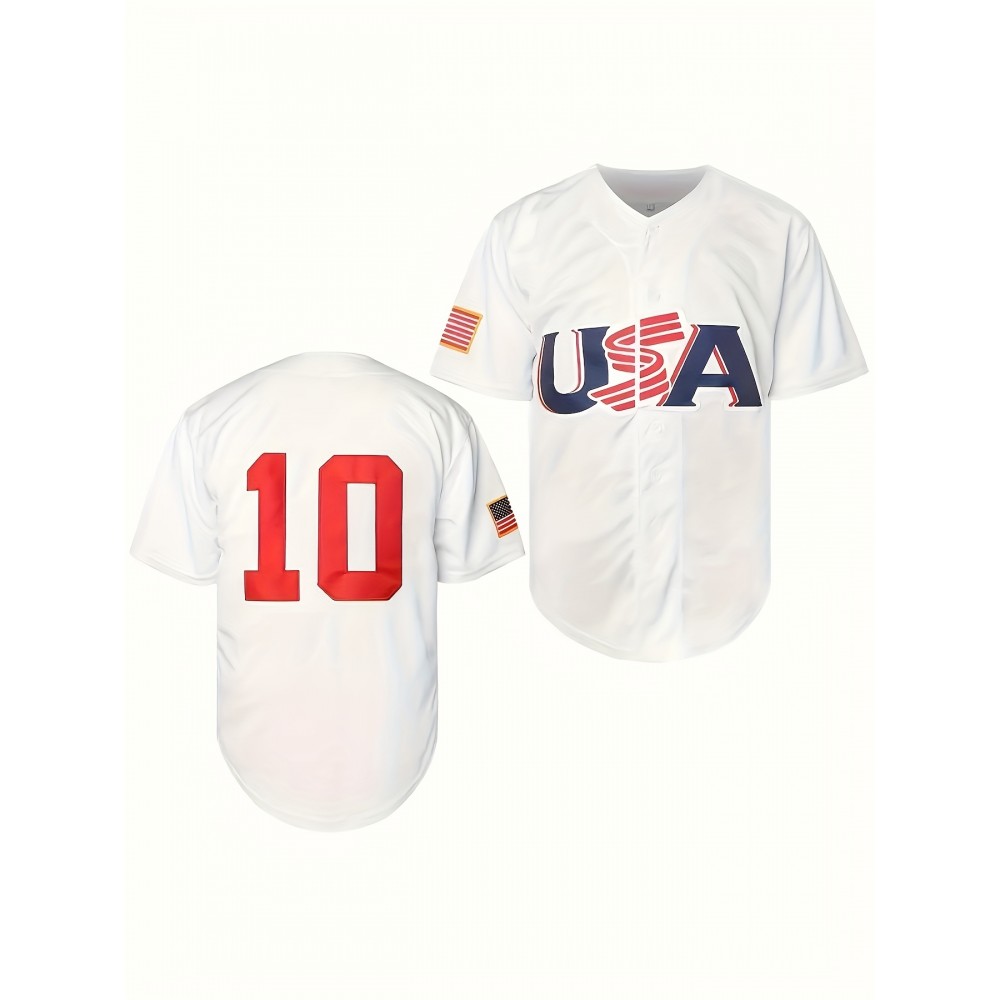 1pc Men'S Embroidered USA Baseball Jersey Shirt - Polyester V-Neck Top with Slight Stretch, Loose Fit, Button Closure - Sports & Casual Wear for Training, Hiking, Running - Universal Fit for Teens & Adults - All Seasons 1pc Men'S Embroidered USA Baseball Jersey Shirt - Polyester V-Neck Top with Slight Stretch, Loose Fit, Button Closure - Sports & Casual Wear for Training, Hiking, Running - Universal Fit for Teens & Adults - All Seasons
