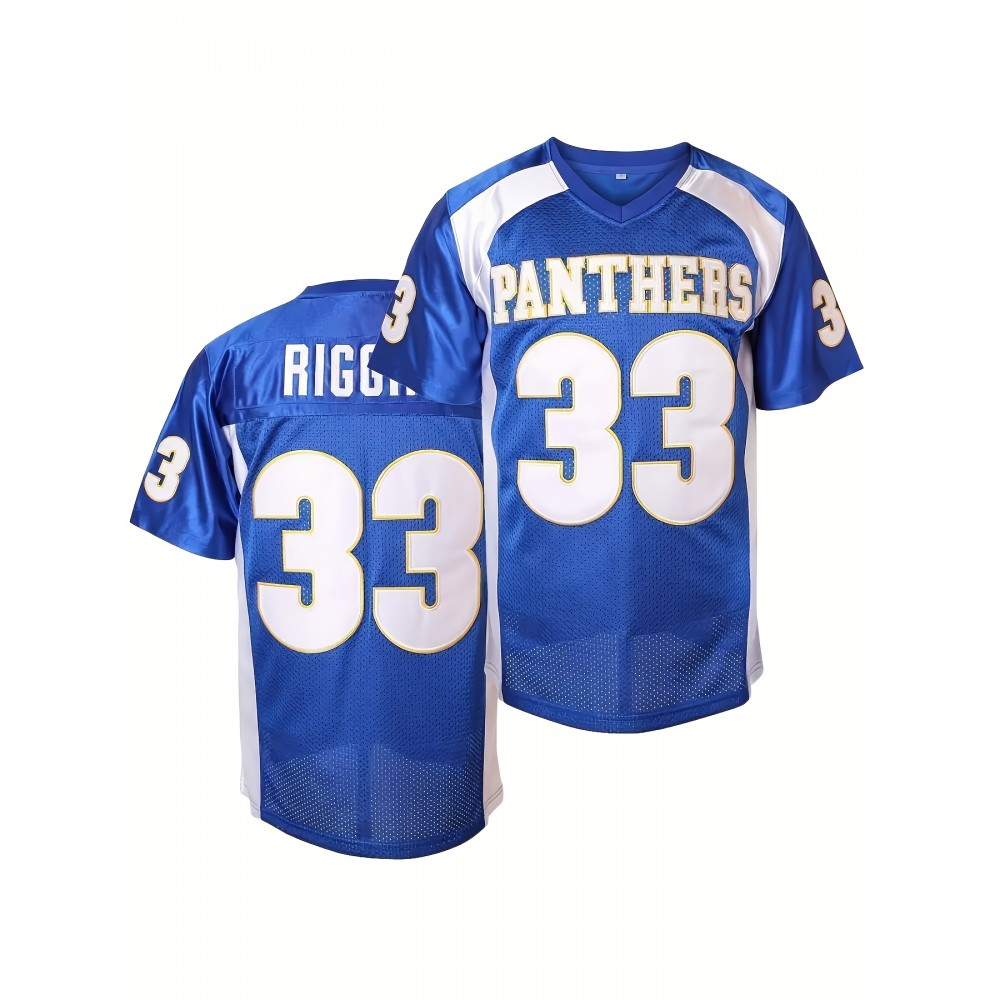 Durable Design, Men's #33 Embroidered Breathable Mesh Rugby Jersey - V-Neck, Short Sleeve, Classic Style for Sports & Casual Wear Durable Design, Men's #33 Embroidered Breathable Mesh Rugby Jersey - V-Neck, Short Sleeve, Classic Style for Sports & Casual Wear