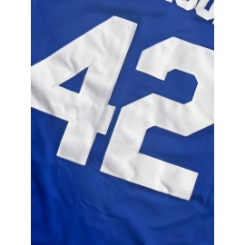 Men's Casual # 42 Blue Baseball Shirt V-neck Button Loose Fit Machine Washable Suitable for Training Team Sports And Daily Wear Size S-3XL