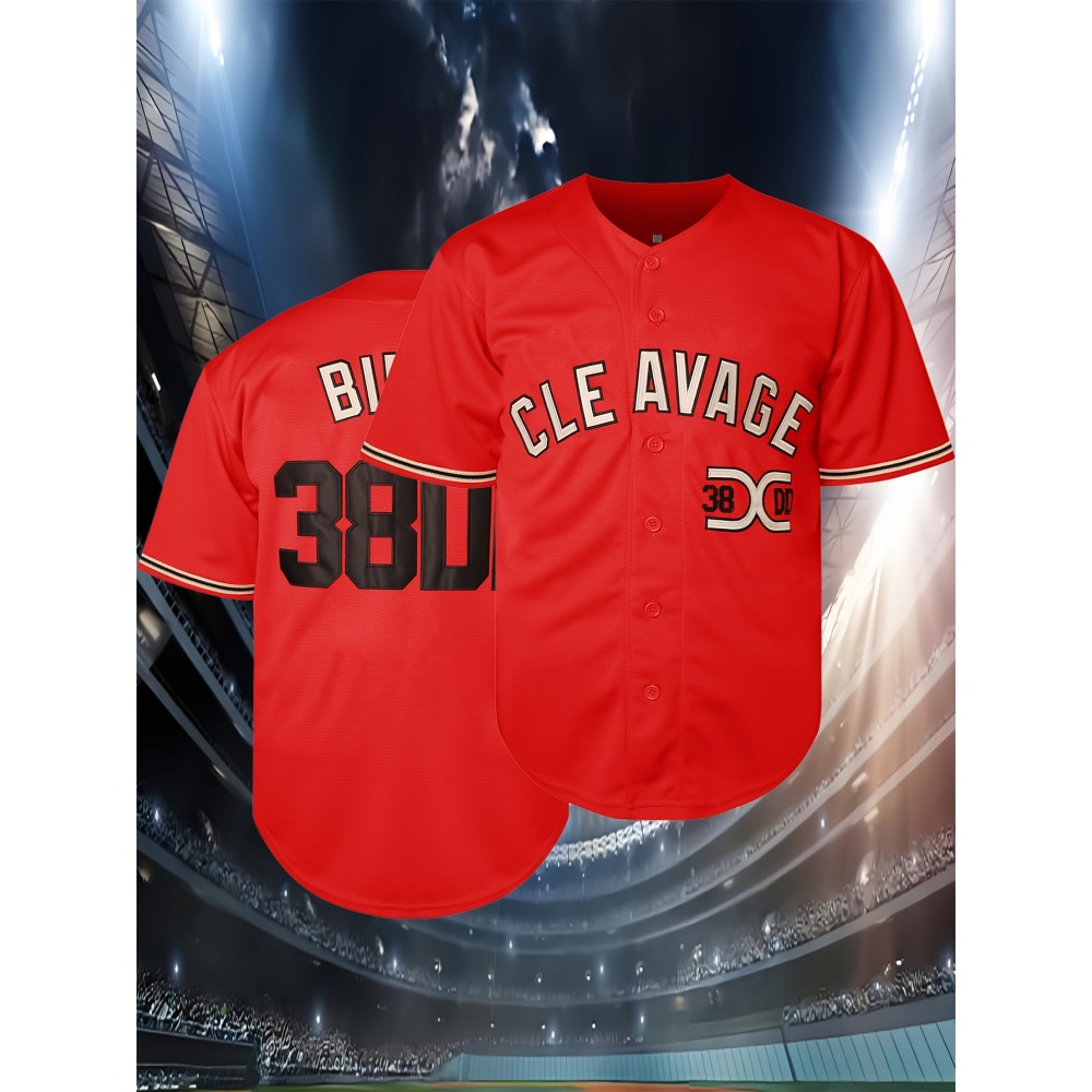 Cleveland #38 Embroidered Baseball Jersey - Red V-Neck Button-Up Shirt, Polyester, Sizes S-3XL, Loose Fit for Sports, Casual & Outdoor Activities Cleveland #38 Embroidered Baseball Jersey - Red V-Neck Button-Up Shirt, Polyester, Sizes S-3XL, Loose Fit for Sports, Casual & Outdoor Activities