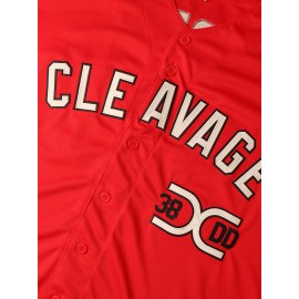 Cleveland #38 Embroidered Baseball Jersey - Red V-Neck Button-Up Shirt, Polyester, Sizes S-3XL, Loose Fit for Sports, Casual & Outdoor Activities