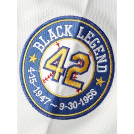 Men's #42 White Embroidered Baseball Shirt - Breathable Polyester V-Neck Button-Up, Loose Fit for Casual Training, Hiking, Cycling, Fishing & Team Sports | Spring Summer Fall Wear