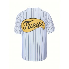 Men's V-Neck Striped Baseball Jersey with Embroidery - Comfortable, Breathable Polyester for Training & Competition, Short Sleeve, Comfy Top