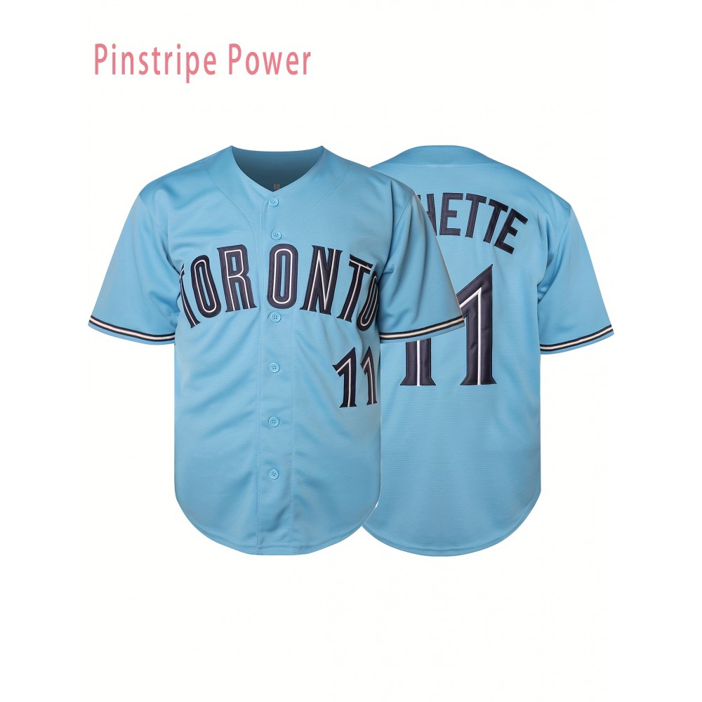 Men's #11 Blue Embroidered Baseball Jersey - V-Neck Button-Up Loose Fit Polyester Shirt for Training, Casual & Outdoor Sports | Machine Washable, Sizes S-3XL Men's #11 Blue Embroidered Baseball Jersey - V-Neck Button-Up Loose Fit Polyester Shirt for Training, Casual & Outdoor Sports | Machine Washable, Sizes S-3XL