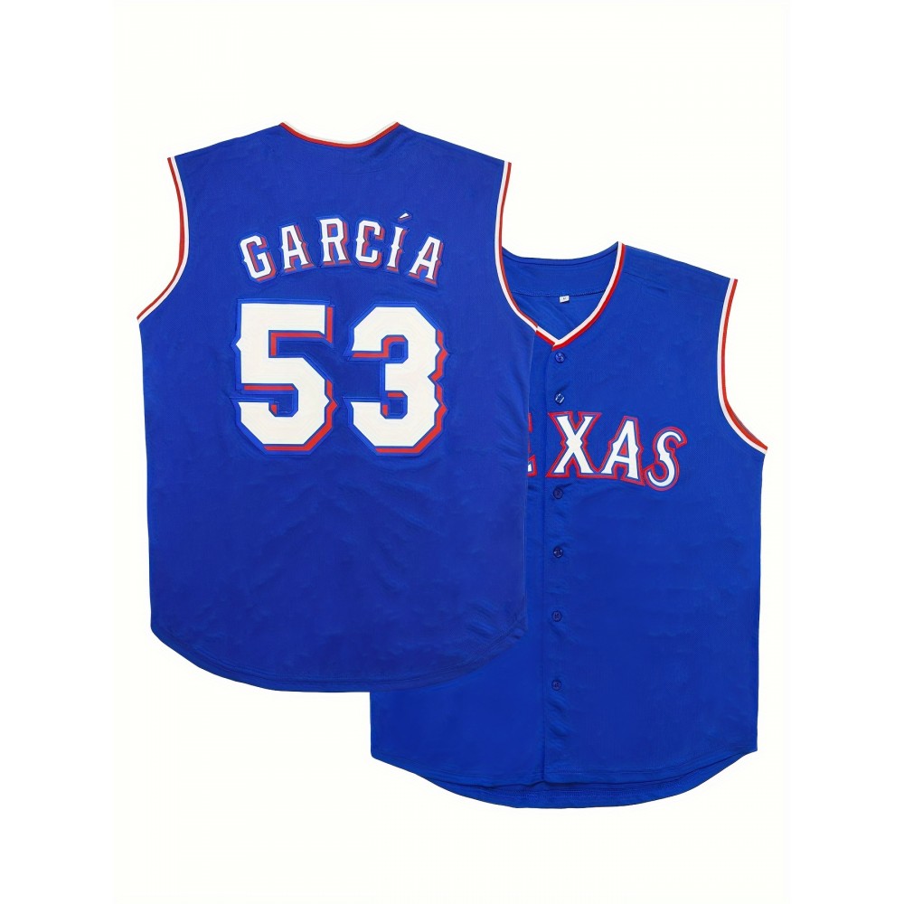Letter And Number 53 Embroidery, Men'S Short Sleeve V-neck Baseball Jersey, Comfy Top For Training And Competition Letter And Number 53 Embroidery, Men'S Short Sleeve V-neck Baseball Jersey, Comfy Top For Training And Competition
