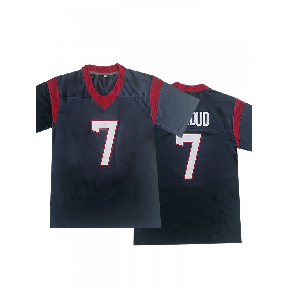 Men'S Blue #7 V-Neck Rugby Shirt, Breathable Polyester Sports Top, Classic Embroidered American Football Jersey, Loose Fit for Training, Running, Hiking & Outdoor Activities, All-Season Wear Men'S Blue #7 V-Neck Rugby Shirt, Breathable Polyester Sports Top, Classic Embroidered American Football Jersey, Loose Fit for Training, Running, Hiking & Outdoor Activities, All-Season Wear