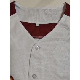 Venezuela And Number 27 Embroidery, Men'S Short Sleeve V-neck Baseball Jersey, Comfy Top For Summer Sport