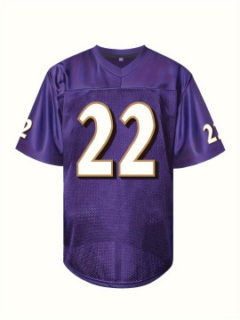 Men's Purple #22 Breathable American Rugby Shirt - Embroidered V-Neck Short Sleeve Training Top, Loose Fit All-Season Sportswear for Outdoor Activities, Casual Wear & Team Sports, Embroidered Detailing