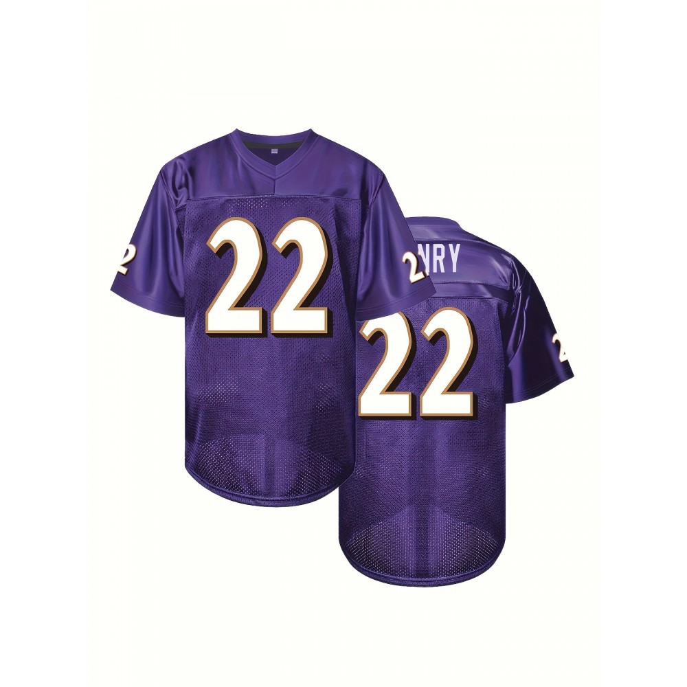 Men's Purple #22 Breathable American Rugby Shirt - Embroidered V-Neck Short Sleeve Training Top, Loose Fit All-Season Sportswear for Outdoor Activities, Casual Wear & Team Sports, Embroidered Detailing Men's Purple #22 Breathable American Rugby Shirt - Embroidered V-Neck Short Sleeve Training Top, Loose Fit All-Season Sportswear for Outdoor Activities, Casual Wear & Team Sports, Embroidered Detailing
