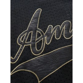 Men's Classic Black #1 Baseball Jersey, 100% Polyester V-Neck Sports Shirt with Embroidered Alphabet Design, Button Closure, Breathable Knit Fabric for Training & Competition, Casual Outdoor Wear, SHLUCKI