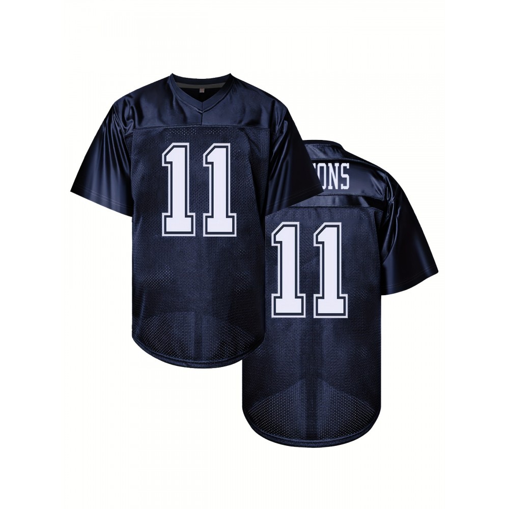 Men'S #11 Deep Blue Breathable Rugby Jersey - V-Neck, Short Sleeve, Classic Embroidered American Football Shirt for Training & Matches Men'S #11 Deep Blue Breathable Rugby Jersey - V-Neck, Short Sleeve, Classic Embroidered American Football Shirt for Training & Matches