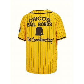 Men's Vintage Baseball Jersey #3 Yellow Stripes Retro CHICOS Lettering Breathable Polyester V-Neck Loose Fit Short Sleeve T-Shirt for Sports, Casual & Holiday Wear