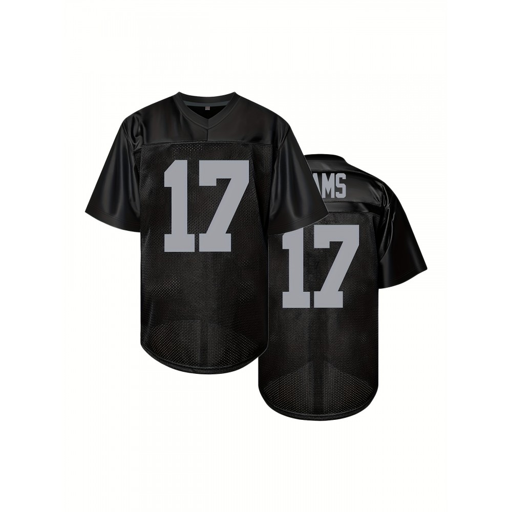 Men'S Black #17 Breathable Rugby Jersey, Sports V-Neck Short Sleeve Training Shirt, Classic Embroidered American Football Style, Loose Fit for Adult, All-Season Wear, Casual Events, Festive Occasions, and Team Sport Men'S Black #17 Breathable Rugby Jersey, Sports V-Neck Short Sleeve Training Shirt, Classic Embroidered American Football Style, Loose Fit for Adult, All-Season Wear, Casual Events, Festive Occasions, and Team Sport