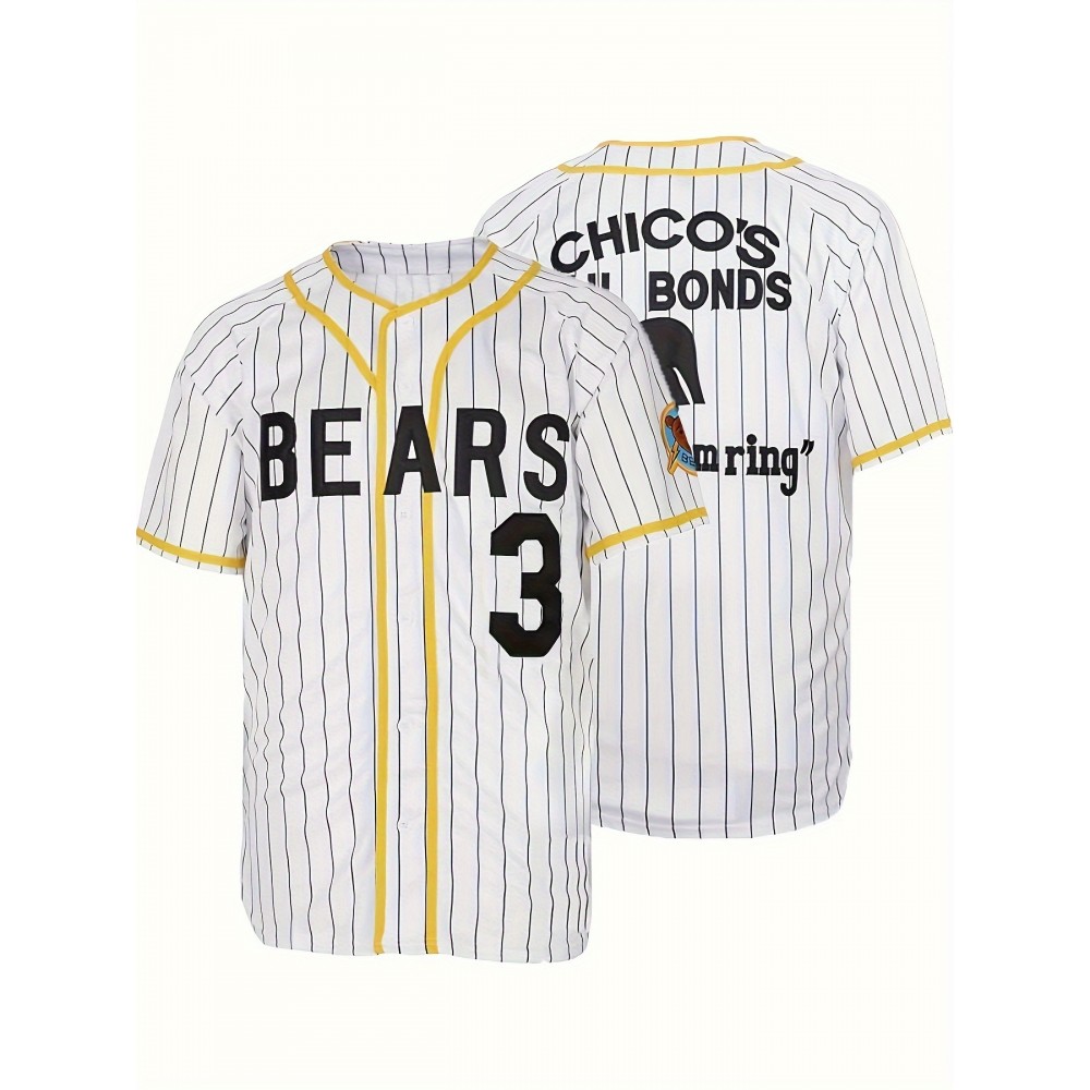 Men's Vintage Baseball Jersey #3 - Retro Chicos Letter Embroidery, Breathable Polyester V-Neck Short Sleeve, Loose Fit Striped Design for Training, Competition & Casual Wear Men's Vintage Baseball Jersey #3 - Retro Chicos Letter Embroidery, Breathable Polyester V-Neck Short Sleeve, Loose Fit Striped Design for Training, Competition & Casual Wear