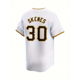 Men'S Pittsburgh #30 White Polyester Baseball Jersey - Sports V-Neck with Embroidered Letters & Numbers, Short Sleeve, Slight Stretch, Four Seasons Wear for Casual or Sports Occasions, Loose Fit Knit Fabric Tops