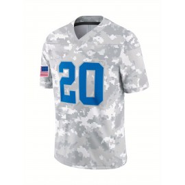 Men'S #20 Retro Grey Sport Jersey - Breathable V-Neck, Short Sleeve, Camo Design with American Flag & 