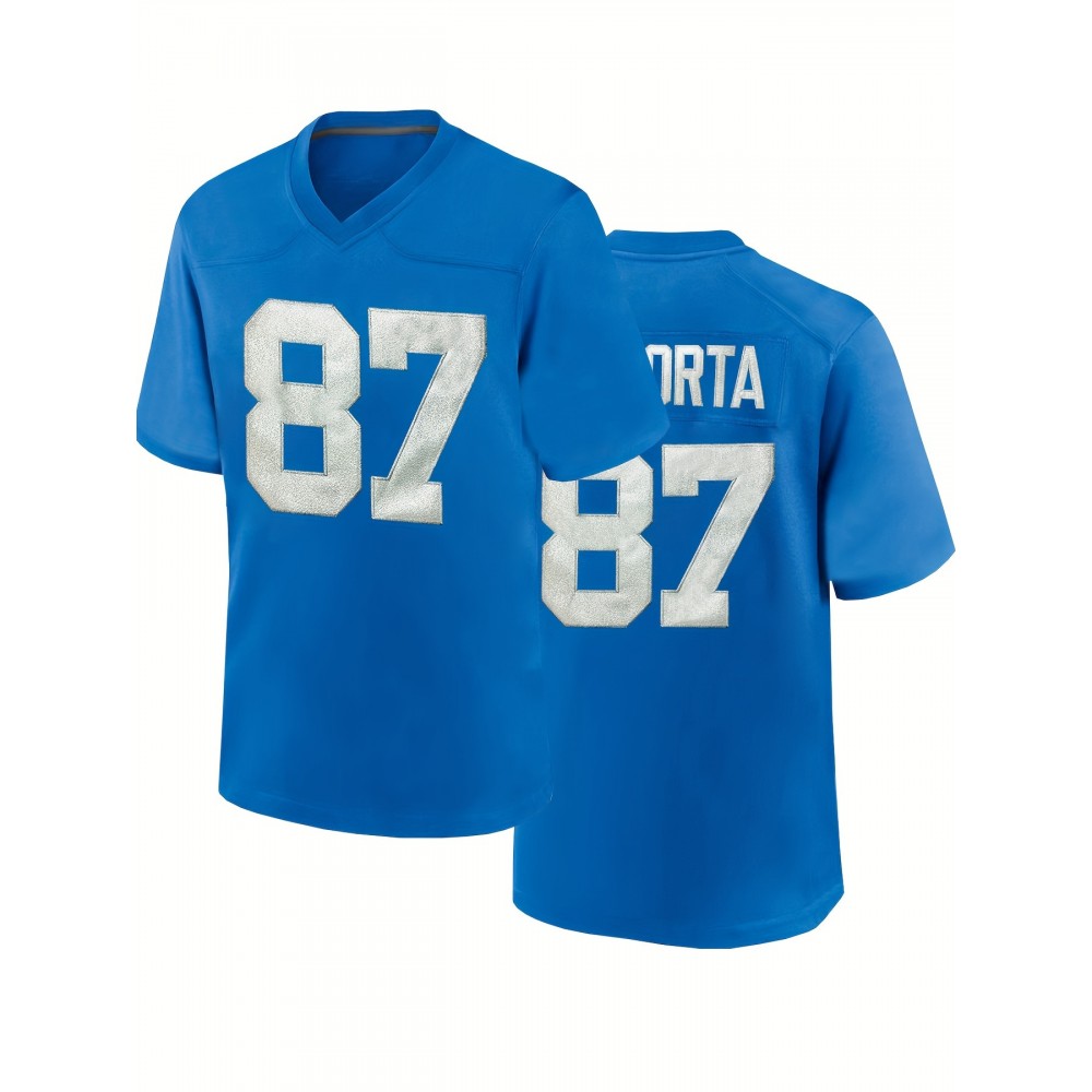 Men'S #87 Embroidery Blue Sport Jersey : V-neck short sleeves Breathable Sports T-shirt For Training Competition Men'S #87 Embroidery Blue Sport Jersey : V-neck short sleeves Breathable Sports T-shirt For Training Competition