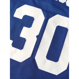 Youth #30 Blue Baseball Jersey - V-Neck Loose Fit Polyester Knit Button-Up Top for Team Sports, Outdoor Activities & Summer Parties | Machine Washable | Sizes S-XL, Sports Team Apparel | Sporty Design | Breathable Fabric