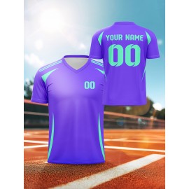 1pc Customizable V-Neck Soccer Jersey for Kids - 100% Polyester Knit Fabric, All-Over Print, Personalized Name & Number, Regular Fit for Boys & Girls, Ideal for Sports, Casual Wear & Outdoor Activities - Spring/Summer/Fall Collection