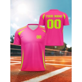 1pc Customizable V-Neck Soccer Jersey for Kids - 100% Polyester Knit Fabric, All-Over Print, Personalized Name & Number, Regular Fit for Boys & Girls, Ideal for Sports, Casual Wear & Outdoor Activities - Spring/Summer/Fall Collection