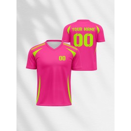 1pc Customizable V-Neck Soccer Jersey for Kids - 100% Polyester Knit Fabric, All-Over Print, Personalized Name & Number, Regular Fit for Boys & Girls, Ideal for Sports, Casual Wear & Outdoor Activities - Spring/Summer/Fall Collection