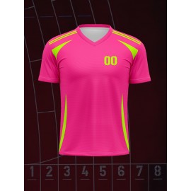 1pc Customizable V-Neck Soccer Jersey for Kids - 100% Polyester Knit Fabric, All-Over Print, Personalized Name & Number, Regular Fit for Boys & Girls, Ideal for Sports, Casual Wear & Outdoor Activities - Spring/Summer/Fall Collection