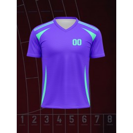 1pc Customizable V-Neck Soccer Jersey for Kids - 100% Polyester Knit Fabric, All-Over Print, Personalized Name & Number, Regular Fit for Boys & Girls, Ideal for Sports, Casual Wear & Outdoor Activities - Spring/Summer/Fall Collection